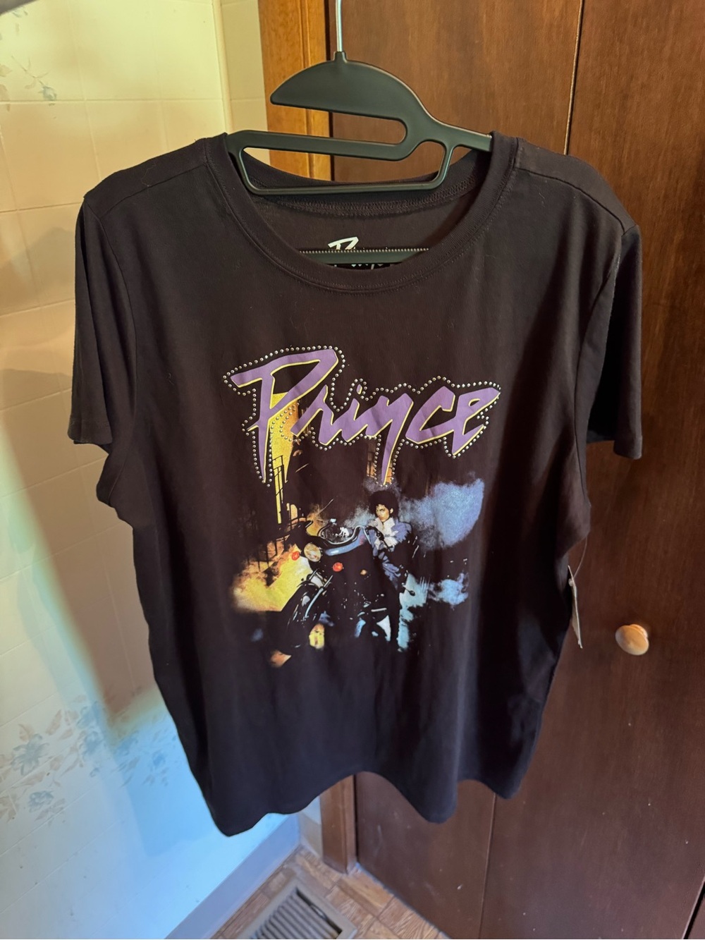 NWT, ladies size large (12) Prince Classic Fit Cotton Studded Crew T- Deep Black